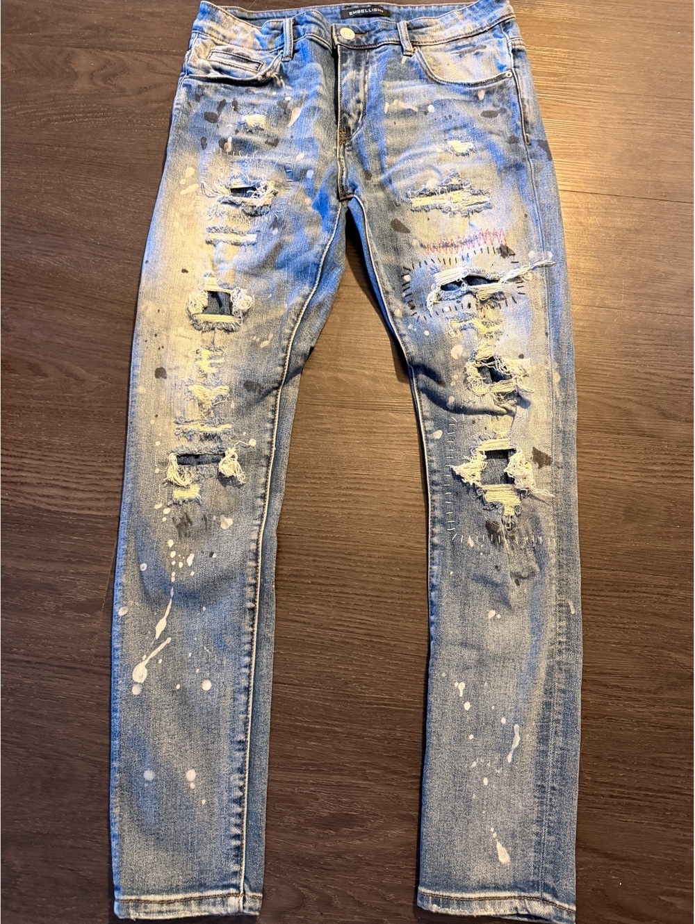 Embellish NYC Distressed Paint Splatter Skinny Jeans Size 34